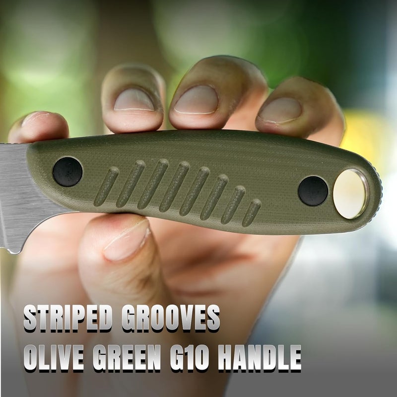 KIZER سكين ثابتة من هاري مع غمد، شفرة نيترو V بطول 3.14"، سكين صيد EDC مع مقبض G10 باللون الأخضر الزيتوني، سكاكين صغيرة للبوشكرافت، سكاكين تخييم خارجية للرجال والنساء، 1077M2 - Image 5